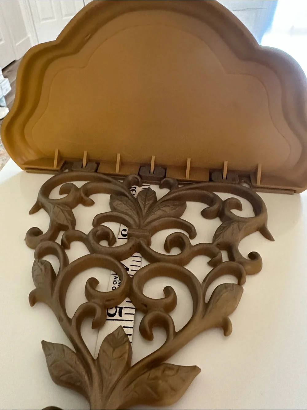 Vintage Syroco Hollywood Regency style small wall mirror & shelf set